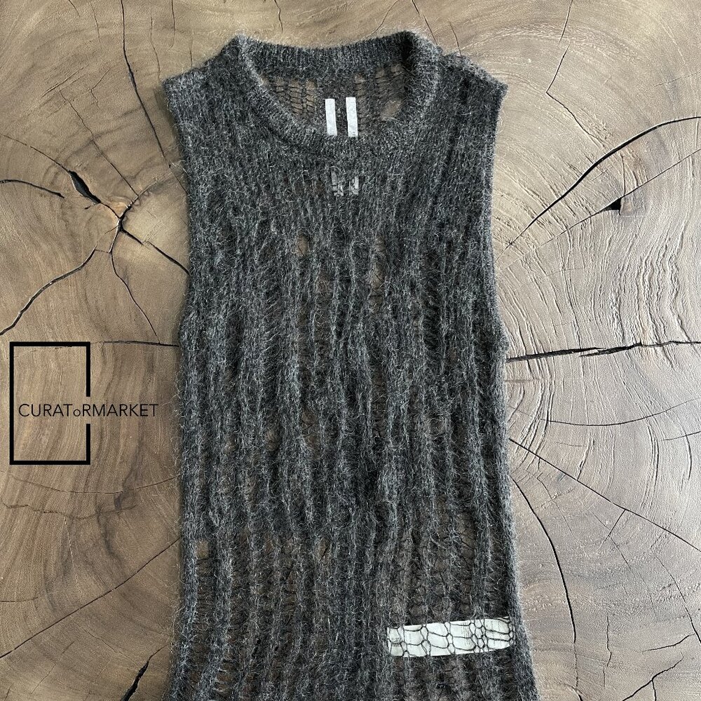 Rick Owens: Wool Blend Dark Dust Hand Knit Spider Tank Top SS24 Lido